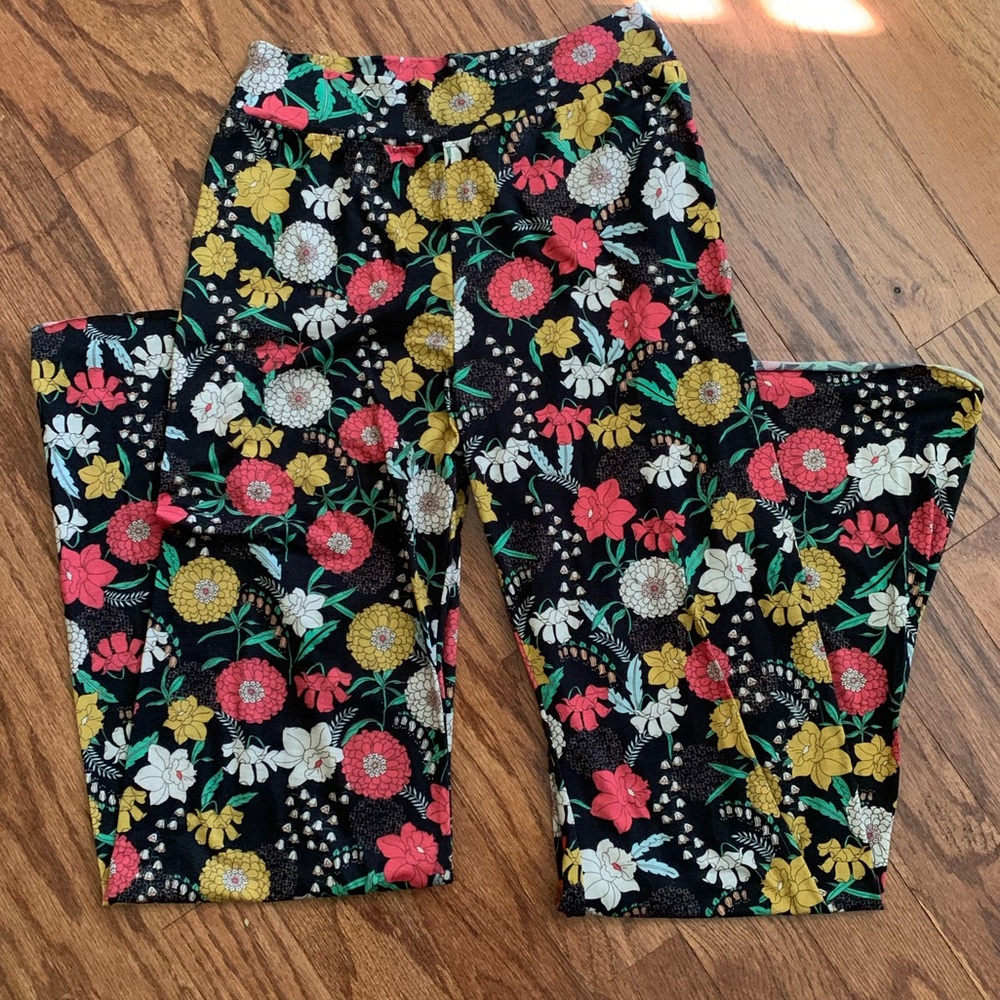 NATURAL LIFE Cali Wide Leg Boho Hippie Floral Flare Stretch Knit Pants M